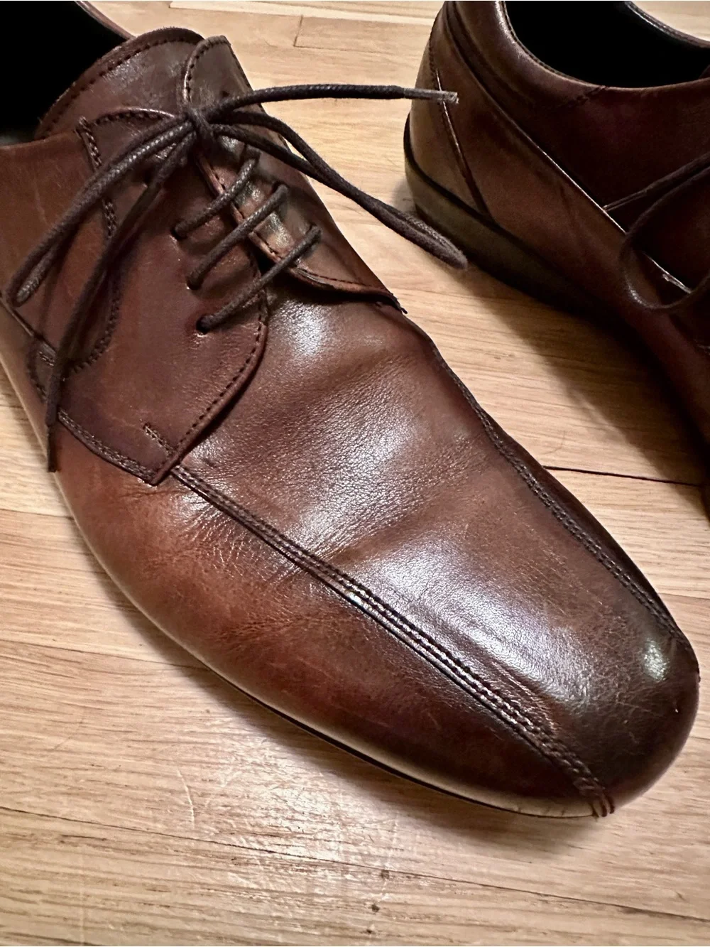 Bocce Bucci Italian Brown Leather Shoes - Classic Lace-Up